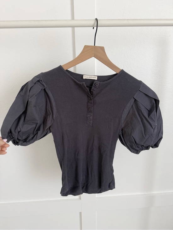 Ulla Johnson Tops - Ulla Johnson Grey Ribbed Puff Sleeve Top